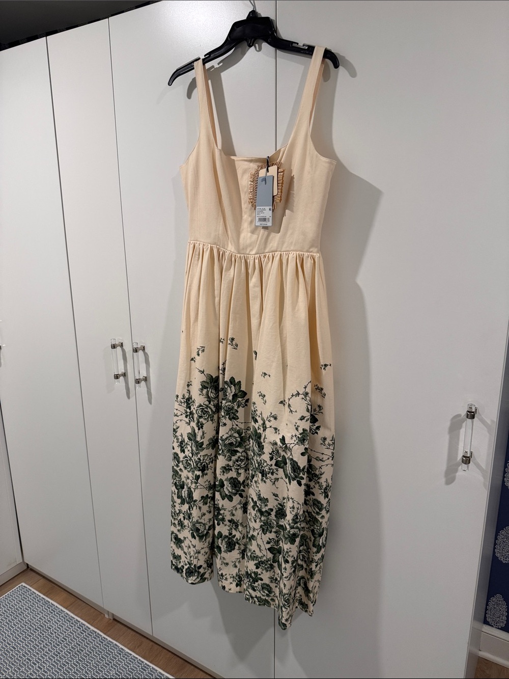 ANTONIO MELANI Cream Midi Dress with Green Floral Print